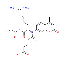 ChemSpider 2D Image | 5-[{(2S)-1-[(Aminoacetyl)amino]-5-[(diaminomethylene)amino]-1-oxo-2-pentanyl}(4-methyl-2-oxo-2H-chromen-7-yl)amino]-5-oxopentanoic acid | C23H30N6O7