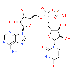 ChemSpider 2D Image | [(2R,3S,4R,5R)-5-(6-aminopurin-9-yl)-3,4-dihydroxy-tetrahydrofuran-2-yl]methyl [(3S,4R,5R)-5-(2,4-dioxopyrimidin-1-yl)-3,4-dihydroxy-tetrahydrofuran-2-yl]methyl phosphono phosphate | C19H25N7O15P2
