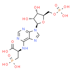 ChemSpider 2D Image | (2R)-2-[(9-{(2R,3R,4S,5R)-3,4-Dihydroxy-5-[(phosphonooxy)methyl]tetrahydro-2-furanyl}-9H-purin-6-yl)amino]-3-phosphonopropanoic acid | C13H19N5O12P2