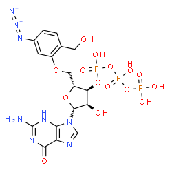 ChemSpider 2D Image | 5'-O-[5-Azido-2-(hydroxymethyl)phenyl]guanosine 3'-(tetrahydrogen triphosphate) | C17H21N8O15P3