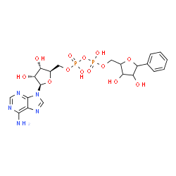 ChemSpider 2D Image | [(2R,3S,4R,5R)-5-(6-Amino-9H-purin-9-yl)-3,4-dihydroxytetrahydro-2-furanyl]methyl (3,4-dihydroxy-5-phenyltetrahydro-2-furanyl)methyl dihydrogen diphosphate | C21H27N5O13P2