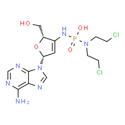 ChemSpider 2D Image | N'-[(2S,5R)-5-(6-Amino-9H-purin-9-yl)-2-(hydroxymethyl)-2,5-dihydro-3-furanyl]-N,N-bis(2-chloroethyl)phosphorodiamidic acid | C14H20Cl2N7O4P