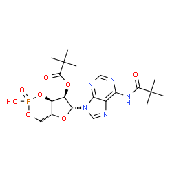 ChemSpider 2D Image | (4aR,6R,7R,7aR)-6-{6-[(2,2-Dimethylpropanoyl)amino]-9H-purin-9-yl}-2-hydroxy-2-oxidotetrahydro-4H-furo[3,2-d][1,3,2]dioxaphosphinin-7-yl pivalate | C20H28N5O8P