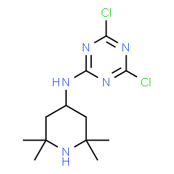 ChemSpider 2D Image | 4,6-Dichloro-N-(2,2,6,6-tetramethyl-4-piperidinyl)-1,3,5-triazin-2-amine | C12H19Cl2N5