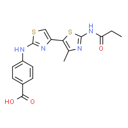 ChemSpider 2D Image | 4-{[4'-methyl-2'-(propanoylamino)-4,5'-bi-1,3-thiazol-2-yl]amino}benzoic acid | C17H16N4O3S2