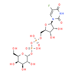 ChemSpider 2D Image | [(2R,3S,4R,5R)-5-(5-Fluoro-2,4-dioxo-3,4-dihydro-1(2H)-pyrimidinyl)-3,4-dihydroxytetrahydro-2-furanyl]methyl (2R,3R,4S,5R,6R)-3,4,5-trihydroxy-6-(hydroxymethyl)tetrahydro-2H-pyran-2-yl dihydrogen diph
osphate | C15H23FN2O17P2