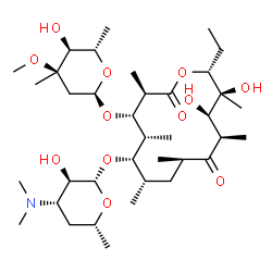 ChemSpider 2D Image | (3R,4S,5R,6S,7S,9R,11R,12R,13S,14R)-6-{[(2S,3R,4S,6R)-4-(Dimethylamino)-3-hydroxy-6-methyltetrahydro-2H-pyran-2-yl]oxy}-14-ethyl-12,13-dihydroxy-4-{[(2R,4R,5S,6S)-5-hydroxy-4-methoxy-4,6-dimethyltetra
hydro-2H-pyran-2-yl]oxy}-3,5,7,9,11,13-hexamethyloxacyclotetradecane-2,10-dione | C37H67NO12