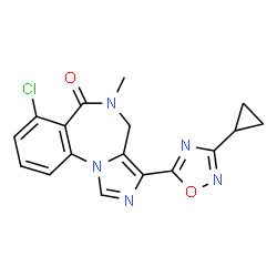 ChemSpider 2D Image | 7-chloro-3-(3-cyclopropyl-1,2,4-oxadiazol-5-yl)-4,5-dihydro-5-methyl-6h-imidazo(1,5-a)(1,4)benzodiazepin-6-one | C17H14ClN5O2