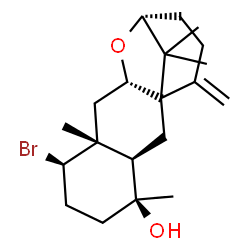 ChemSpider 2D Image | (3R,4S,7R,8R,10S,12R)-7-Bromo-4,8,16,16-tetramethyl-15-methylene-11-oxatetracyclo[10.3.1.0~1,10~.0~3,8~]hexadecan-4-ol | C20H31BrO2
