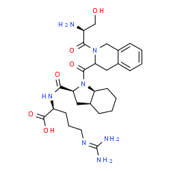 ChemSpider 2D Image | (2S)-2-({[(2S,3aS,7aS)-1-({2-[(2S)-2-Amino-3-hydroxypropanoyl]-1,2,3,4-tetrahydro-3-isoquinolinyl}carbonyl)octahydro-1H-indol-2-yl]carbonyl}amino)-5-[(diaminomethylene)amino]pentanoic acid (non-prefer
red name) | C28H41N7O6