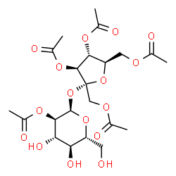 ChemSpider 2D Image | 1,3,4,6-Tetra-O-acetyl-alpha-D-fructofuranosyl 2-O-acetyl-alpha-D-glucopyranoside | C22H32O16