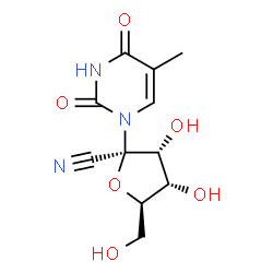 ChemSpider 2D Image | (2R,3R,4S,5R)-3,4-Dihydroxy-5-(hydroxymethyl)-2-(5-methyl-2,4-dioxo-3,4-dihydro-1(2H)-pyrimidinyl)tetrahydro-2-furancarbonitrile | C11H13N3O6