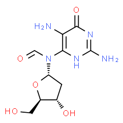 ChemSpider 2D Image | 2-Deoxy-N-(2,5-diamino-6-oxo-3,6-dihydro-4-pyrimidinyl)-N-formyl-alpha-D-erythro-pentofuranosylamine | C10H15N5O5