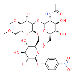 ChemSpider 2D Image | 4-Nitrophenyl 2-acetamido-2-deoxy-D-glucopyranosyl-(1->2)-4,6-di-O-methyl-alpha-D-mannopyranosyl-(1->6)-beta-D-glucopyranoside | C28H42N2O18