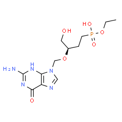 ChemSpider 2D Image | Ethyl hydrogen {(3R)-3-[(2-amino-6-oxo-3,6-dihydro-9H-purin-9-yl)methoxy]-4-hydroxybutyl}phosphonate | C12H20N5O6P