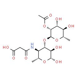 ChemSpider 2D Image | 3-O-(2-O-Acetyl-6-deoxy-alpha-L-mannopyranosyl)-4-[(carboxyacetyl)amino]-4,6-dideoxy-beta-D-glucopyranose | C17H27NO12