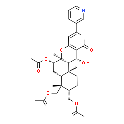 ChemSpider 2D Image | [(3S,4R,4aR,6S,6aS,12R,12aS,12bS)-6-Acetoxy-12-hydroxy-4,6a,12b-trimethyl-11-oxo-9-(3-pyridinyl)-1,3,4,4a,5,6,6a,12,12a,12b-decahydro-2H,11H-benzo[f]pyrano[4,3-b]chromene-3,4-diyl]bis(methylene) diace
tate | C32H39NO10