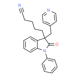 ChemSpider 2D Image | 5-[2-Oxo-1-phenyl-3-(4-pyridinylmethyl)-2,3-dihydro-1H-indol-3-yl]pentanenitrile | C25H23N3O