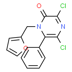 ChemSpider 2D Image | 3,5-Dichloro-1-(2-furylmethyl)-6-phenyl-2(1H)-pyrazinone | C15H10Cl2N2O2