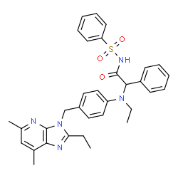 ChemSpider 2D Image | 2-(Ethyl{4-[(2-ethyl-5,7-dimethyl-3H-imidazo[4,5-b]pyridin-3-yl)methyl]phenyl}amino)-2-phenyl-N-(phenylsulfonyl)acetamide | C33H35N5O3S