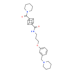 ChemSpider 2D Image | 4-(1-Piperidinylcarbonyl)-N-{3-[3-(1-piperidinylmethyl)phenoxy]propyl}-1-cubanecarboxamide | C30H39N3O3