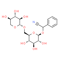 ChemSpider 2D Image | Phenyl{[6-O-(beta-D-xylopyranosyl)-beta-D-glucopyranosyl]oxy}acetonitrile | C19H25NO10