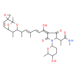ChemSpider 2D Image | 2-[(4E)-4-[(2E,4E)-6-(1,6-Dimethylspiro[8,9-dioxabicyclo[3.3.1]non-3-ene-2,2'-oxiran]-7-yl)-1-hydroxy-4-methylhepta-2,4-dien-1-ylidene]-1-(5-hydroxy-6-methyltetrahydro-2H-pyran-2-yl)-3,5-dioxopyrrolidin-2-yl]-N-methylpropanamide | C32H44N2O9
