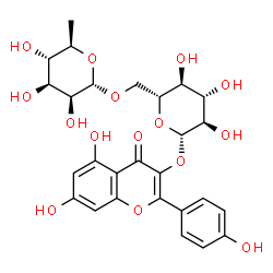 ChemSpider 2D Image | 5,7-dihydroxy-2-(4-hydroxyphenyl)-4-oxo-4H-chromen-3-yl 6-O-(6-deoxy-α-D-mannopyranosyl)-β-D-glucopyranoside | C27H30O15