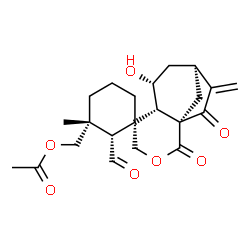 ChemSpider 2D Image | [(1R,1'S,2R,3R,6'S,7'R,9'S)-2-Formyl-7'-hydroxy-3-methyl-10'-methylene-2',11'-dioxo-3'-oxaspiro[cyclohexane-1,5'-tricyclo[7.2.1.0~1,6~]dodecan]-3-yl]methyl acetate | C22H28O7