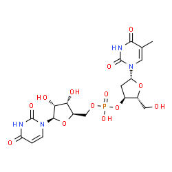 ChemSpider 2D Image | [(2R,3S,4R,5R)-5-(2,4-Dioxo-3,4-dihydro-1(2H)-pyrimidinyl)-3,4-dihydroxytetrahydro-2-furanyl]methyl (2R,3S,5R)-2-(hydroxymethyl)-5-(5-methyl-2,4-dioxo-3,4-dihydro-1(2H)-pyrimidinyl)tetrahydro-3-furany
l hydrogen phosphate | C19H25N4O13P