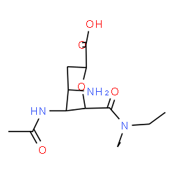 ChemSpider 2D Image | (2R,4S,5R,6R)-5-Acetamido-4-amino-6-(diethylcarbamoyl)tetrahydro-2H-pyran-2-carboxylic acid | C13H23N3O5