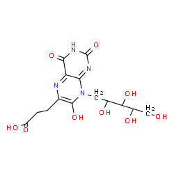 ChemSpider 2D Image | 1-[6-(2-Carboxyethyl)-7-hydroxy-2,4-dioxo-3,4-dihydro-8(2H)-pteridinyl]-1-deoxy-D-ribitol | C14H18N4O9