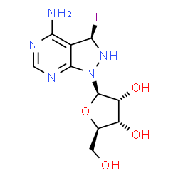 ChemSpider 2D Image | 5-iodo-5,6-dihydro-6-azatubercidin | C10H14IN5O4