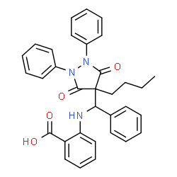 ChemSpider 2D Image | 2-{[(4-Butyl-3,5-dioxo-1,2-diphenyl-4-pyrazolidinyl)(phenyl)methyl]amino}benzoic acid | C33H31N3O4