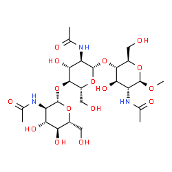 ChemSpider 2D Image | Methyl 2-acetamido-2-deoxy-beta-D-glucopyranosyl-(1->4)-2-acetamido-2-deoxy-beta-D-glucopyranosyl-(1->4)-2-acetamido-2-deoxy-beta-D-glucopyranoside | C25H43N3O16