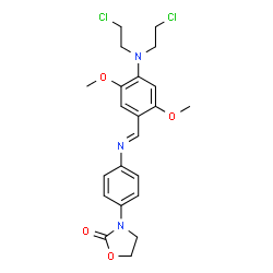 ChemSpider 2D Image | 3-(4-(((4-(bis(2-chloroethyl)amino)-2,5-dimethoxyphenyl)methylene)amino)phenyl)-2-oxazolidinone | C22H25Cl2N3O4