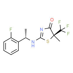 ChemSpider 2D Image | (5S)-2-{[(1S)-1-(2-Fluorophenyl)ethyl]amino}-5-methyl-5-(trifluoromethyl)-1,3-thiazol-4(5H)-one | C13H12F4N2OS
