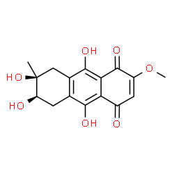ChemSpider 2D Image | (6R,7S)-6,7,9,10-Tetrahydroxy-2-methoxy-7-methyl-5,6,7,8-tetrahydro-1,4-anthracenedione | C16H16O7