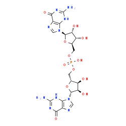 ChemSpider 2D Image | Bis{[(2R,3S,4R,5R)-5-(2-amino-6-oxo-3,6-dihydro-9H-purin-9-yl)-3,4-dihydroxytetrahydro-2-furanyl]methyl} hydrogen phosphate | C20H25N10O12P