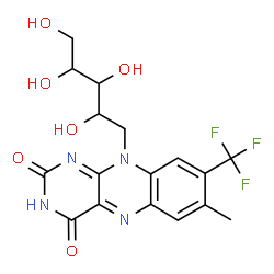 ChemSpider 2D Image | 1-Deoxy-1-[7-methyl-2,4-dioxo-8-(trifluoromethyl)-3,4-dihydrobenzo[g]pteridin-10(2H)-yl]pentitol | C17H17F3N4O6