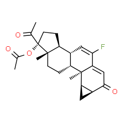 ChemSpider 2D Image | (1R,3aS,3bR,7aS,8aR,8bR,8cR,10aS)-1-Acetyl-5-fluoro-8b,10a-dimethyl-7-oxo-1,2,3,3a,3b,7,7a,8,8a,8b,8c,9,10,10a-tetradecahydrocyclopenta[a]cyclopropa[g]phenanthren-1-yl acetate | C24H29FO4