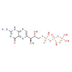 ChemSpider 2D Image | Triphosphoric acid, mono[(2R,3S)-3-(2-amino-1,4-dihydro-4-oxo-6-pteridinyl)-2,3-dihydroxypropyl] ester | C9H14N5O13P3