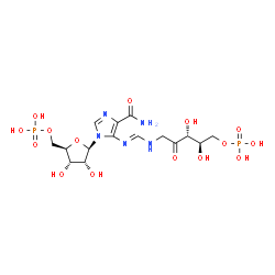 ChemSpider 2D Image | 5-[(5-phospho-1-deoxy-D-ribulos-1-ylimino)methylamino]-1-(5-phospho-beta-D-ribosyl)imidazole-4-carboxamide | C15H25N5O15P2