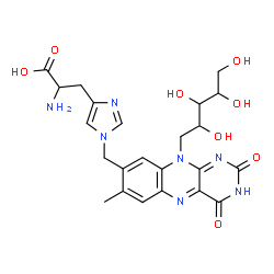ChemSpider 2D Image | 2-Amino-3-(1-{[7-methyl-2,4-dioxo-10-(2,3,4,5-tetrahydroxypentyl)-2,3,4,10-tetrahydrobenzo[g]pteridin-8-yl]methyl}-1H-imidazol-4-yl)propanoic acid | C23H27N7O8