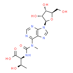 ChemSpider 2D Image | (2S,3R)-2-{[{9-[(2R,3R,4S,5R)-3,4-Dihydroxy-5-(hydroxymethyl)tetrahydro-2-furanyl]-9H-purin-6-yl}(methyl)carbamoyl]amino}-3-hydroxybutanoic acid | C16H22N6O8