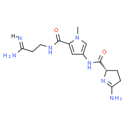 ChemSpider 2D Image | 4-({[(2S)-5-Amino-3,4-dihydro-2H-pyrrol-2-yl]carbonyl}amino)-N-[(3Z)-3-amino-3-iminopropyl]-1-methyl-1H-pyrrole-2-carboxamide | C14H21N7O2