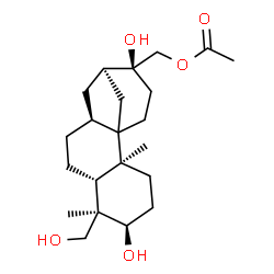 ChemSpider 2D Image | [(2S,5R,6R,7R,10S,12R,13S)-5,13-Dihydroxy-6-(hydroxymethyl)-2,6-dimethyltetracyclo[10.3.1.0~1,10~.0~2,7~]hexadec-13-yl]methyl acetate | C22H36O5