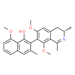 ChemSpider 2D Image | 2-[(3S)-6,8-Dimethoxy-1,3-dimethyl-3,4-dihydro-7-isoquinolinyl]-8-methoxy-3-methyl-1-naphthol | C25H27NO4