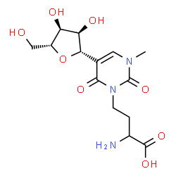 ChemSpider 2D Image | (1S)-1-[3-(3-Amino-3-carboxypropyl)-1-methyl-2,4-dioxo-1,2,3,4-tetrahydro-5-pyrimidinyl]-1,4-anhydro-D-ribitol | C14H21N3O8