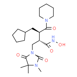 ChemSpider 2D Image | (2S,3R)-3-(Cyclopentylmethyl)-N-hydroxy-4-oxo-4-(1-piperidinyl)-2-[(3,4,4-trimethyl-2,5-dioxo-1-imidazolidinyl)methyl]butanamide | C22H36N4O5